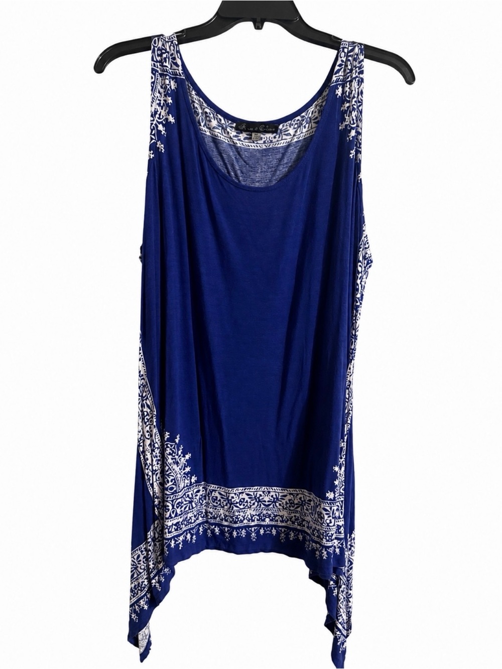 Rose & Olive Blue Scoop Neck Sleeveless Tunic with White Border